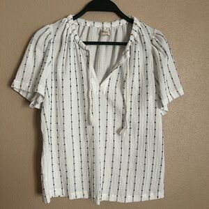 Madewell Ivory tie neck boxy short sleeve top size xs boho